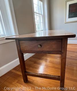 Primitive 18th Century French Cherry Refectory Table with End Stretchers and Drawer.  28"D x 80"W x 29"T