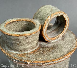 Two (2) Pieces of Hand Thrown Asian Stoneware Ceramics with Crackle Glaze Including Jug and Planter. 
 