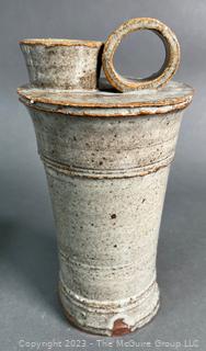 Two (2) Pieces of Hand Thrown Asian Stoneware Ceramics with Crackle Glaze Including Jug and Planter. 
 