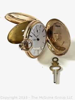 Keywind Pocket Watch in Fancy Gold Jewelled Case with name Ulysse Bourquin. 