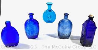 Five (5) Vintage Cobalt Blue Glass Bottles. 