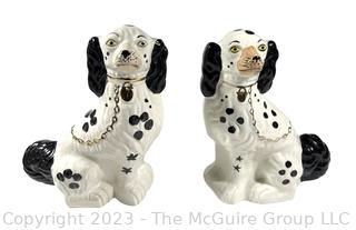 Two (2) Porcelain Black & White Staffordshire Dogs