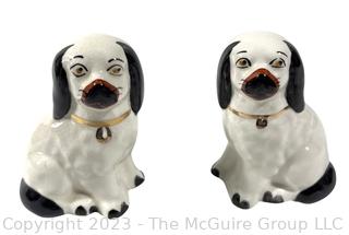 Pair of Porcelain Black & White Staffordshire Dogs