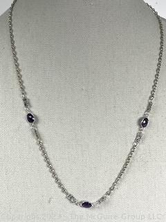 26" Sterling Silver Chain With Faceted Amethyst Accents Necklace. 