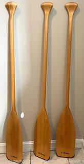 Three (3) L.L. Bean Wood West Branch Canoe Paddle Oars. 