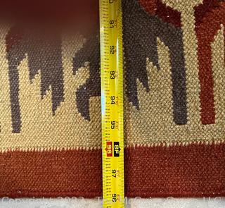 Handmade Tribal Kilim Rug Made by Kaleen in India on Red Ground. 98" x 120"