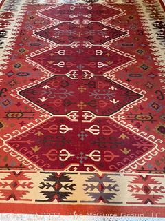 Handmade Tribal Kilim Rug Made by Kaleen in India on Red Ground. 98" x 120"