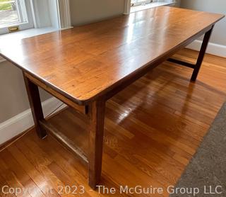 Primitive 18th Century French Cherry Refectory Table with End Stretchers and Drawer.  28"D x 80"W x 29"T