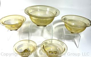 Set of Five (5) Federal Glass Golden Glow Nesting Mixing Bowls.  