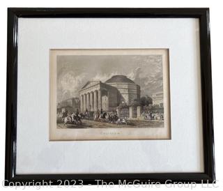  Framed Under Glass Colored Engraving Titled "Regents Park, The Coliseum".  10" x 11".