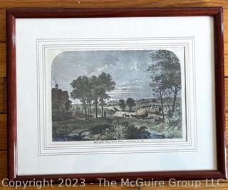 Framed Under Glass Colored Engraving Titled View From "Moll King's House," Hampstead, in 1760. 13 1/2 x 11"