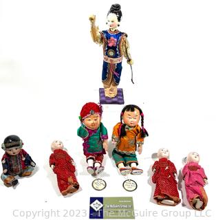 Collection of Asian Souvenir Travel Dolls, circa 1930'sSome Missing And Broken Parts