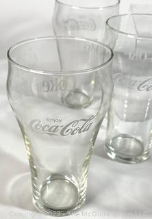 Eight (8) 1950/1960s Clear Enjoy Coca Cola/Coke Logo Fountain Glasses With S Mark On Bottom of some glasses and a Cursive L (Libbey Glass Company) mark on the bottom of others. 