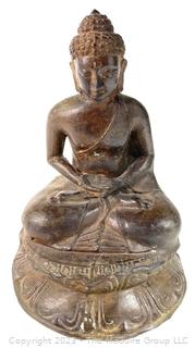 Tibetan Hollow Cast Bronze Alloy Seated Buddha.  11" tall.