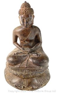 Tibetan Hollow Cast Bronze Alloy Seated Buddha.  11" tall.