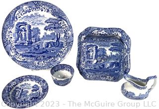 Five (5) Piece Set of Spode Blue and White Italian Porcelain Transferware. 
