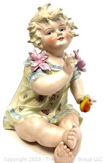 Vintage Porcelain Bisque Piano Baby Figurine Doll.  Piano babies were originally designed to hold a shawl in place on a piano circa 1800.  12" tall