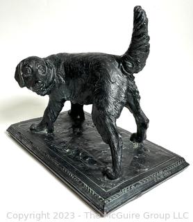 Cast Metal Black Labrador Retriever Sculpture Signed by Artist E.A 1980.  8" wide x 10" tall x 14" long