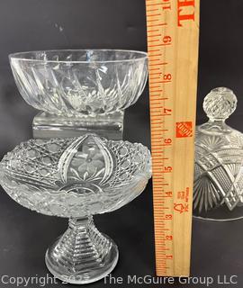 Four (4) Pieces of Brilliant Glass Clear Cut Crystal Including Cloche