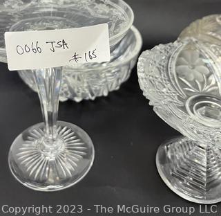 Four (4) Pieces of Brilliant Glass Clear Cut Crystal Including Cloche