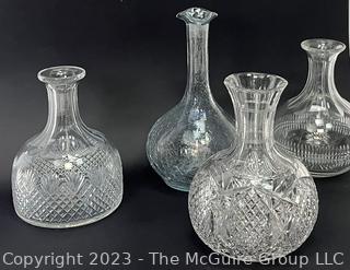 (3) Cut Glass Crystal Decanters and (1) Crackle Glass Decanter.  No Stoppers