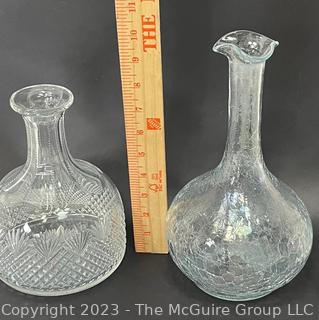 (3) Cut Glass Crystal Decanters and (1) Crackle Glass Decanter.  No Stoppers