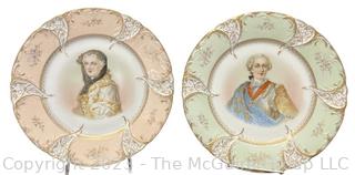 Pair of Late 19th C Porcelain Portrait Plates