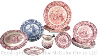 Collection of Blue, Red and Maroon English Transferware China including Wedgwood Etruria