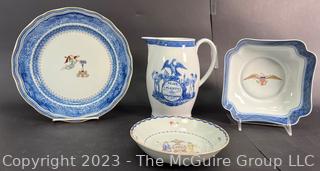 (4) Porcelain Pieces Made by Mottahedeh for the American Market. See Marks. 