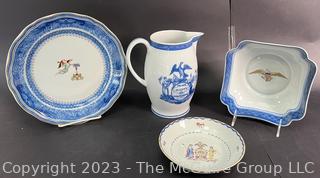 (4) Porcelain Pieces Made by Mottahedeh for the American Market. See Marks. 