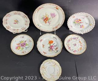 7 European Porcelain Plates including Dresden, Rosenthal and Limoges