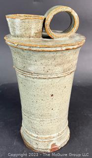 Two (2) Pieces of Hand Thrown Asian Stoneware Ceramics with Crackle Glaze Including Jug and Planter. 
 