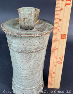 Two (2) Pieces of Hand Thrown Asian Stoneware Ceramics with Crackle Glaze Including Jug and Planter. 
 