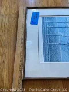 Framed print of English Countryside, pencil signed (illegible) lower right.  Measures 16 x 18.5"