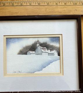 Framed Watercolor of  Winter Farm Landscape signed Leon Beck, lower left.  8 x 10"