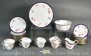 (36) Pieces of English Wedgwood China with Flowers and Blue Edge