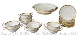 Mintons China: Soup Tureeen, (10) Cream Soup Bowls w/ Handles and (11) Dessert Bowls