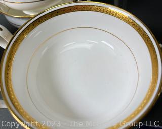 Mintons China: Soup Tureeen, (10) Cream Soup Bowls w/ Handles and (11) Dessert Bowls