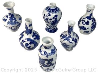 Grouping of Six (6) Small Blue & White Chinese Porcelain Vases. 3"T