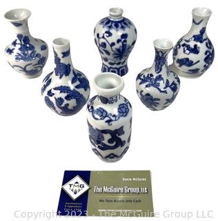 Grouping of Six (6) Small Blue & White Chinese Porcelain Vases. 3"T