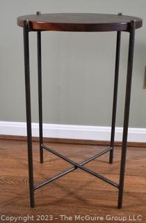 Modern Round Wood End Table with Metal Legs. 16" D x 25"T