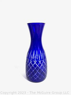 Cobalt Blue Cut To Clear Bohemian Crystal Pedestal Glass Vase.  4.5  x 11" 