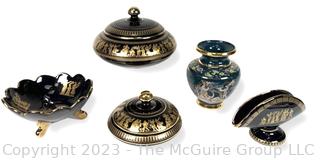 Five (5) Black, Made in Greece 24K Gold Decorated Decorative Pieces