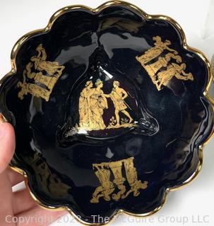 Five (5) Black, Made in Greece 24K Gold Decorated Decorative Pieces