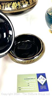 Five (5) Black, Made in Greece 24K Gold Decorated Decorative Pieces