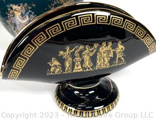 Five (5) Black, Made in Greece 24K Gold Decorated Decorative Pieces