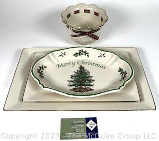 Four (4) Lenox Porcelain Christmas Holiday Serving Pieces