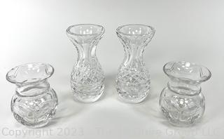 Four (4) Small Clear Cut Crystal Glass Bud Vases. 