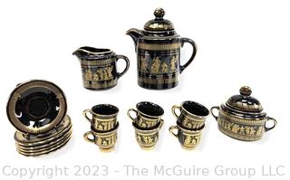 Black, Made in Greece 24K Gold Decorated Tea Set 