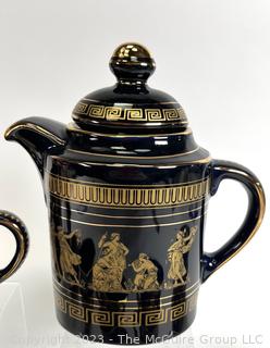 Black, Made in Greece 24K Gold Decorated Tea Set 